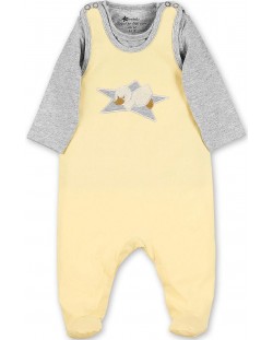Памучен бебешки гащеризон с блузка Sterntaler - Жълто пате, 50 cm, 0-2 месеца