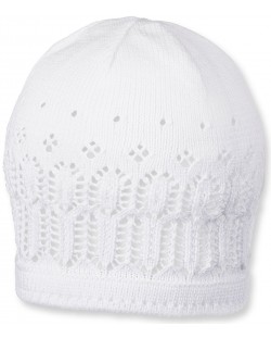 Памучна плетена детска шапка Sterntaler - 43 cm, 5-6 месеца, бяла