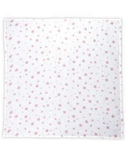 Памучна пелена Lorelli - 80 х 80 cm, бяла с розови звезди