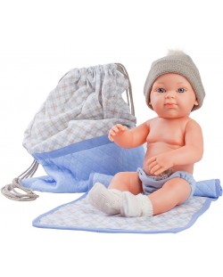 Кукла-бебе Paola Reina Mini Pikolines - Със синя чанта и постелка, момченце, 32 cm