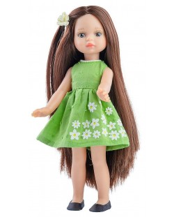 Кукла Paola Reina Mini Amigas - Естела, със зелена рокля на бели цветя, 21 cm