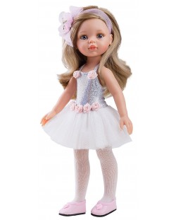 Комплект дрехи за кукла Paola Reina - Сребърно трико и бяла тюлена пола, 32 cm