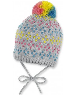 Плетена зимна шапка с пискюл Sterntaler - 45 cm, 6-9 месеца, сива