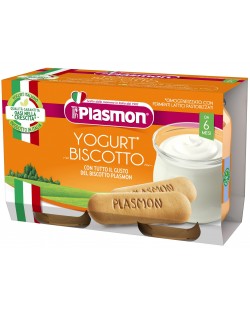 Плодово пюре Plasmon - Йогурт с бишкоти, 2 х 104 g