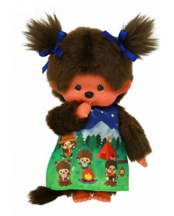 Плюшена играчка Monchhichi - Маймунка Camping Dress Girl, 20 cm