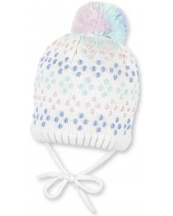  Плетена шапка с пискюл Sterntaler - 41 cm, 4-5 месеца, бяло-розова