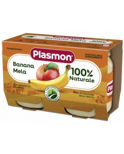 Плодово пюре Plasmon - Банан с ябълка, 2 х 104 g