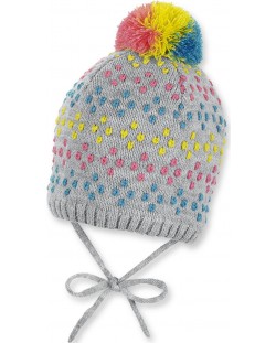 Плетена шапка с пискюл Sterntaler - 49 cm, 12-18 месеца, сива