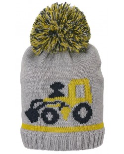 Плетена зимна шапка Sterntaler - Трактор, 55 cm, 4-6 години, сива
