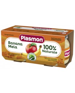 Плодово пюре Plasmon - С банан и ябълка, 6м+, 2 х 80 g