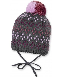Плетена зимна шапка Sterntaler - 39 cm, 3-4 месеца, сиво-лилава