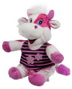 Плюшена играчка Амек Тойс - Розова кравичка с блузка, 25 сm