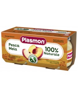 Плодово пюре Plasmon - С праскова и ябълка, 6м+, 2 х 80 g