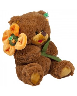 Плюшена играчка Амек Тойс - Мече с цвете и кафява муцунка, 28 сm