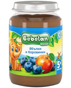 Плодово пюре Bebelan Puree - Ябълки и боровинки, 190 g