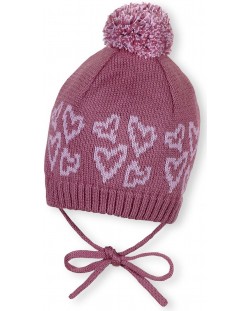 Плетена зимна шапка с пискюл Sterntaler-  43 cm, 5-6 месеца, розова