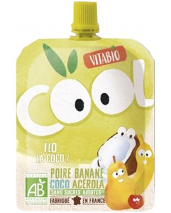Плодов мус Vitabio - Кокосово мляко, круша, банан и ацерола, 85 g