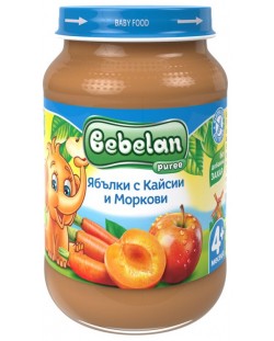 Плодово пюре Bebelan Puree -  Ябълки, кайсии и моркови, 190 g