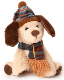 Плюшена играчка Амек Тойс - Коледно куче с шапка и шал, 20 cm
