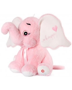 Плюшена играчка Амек Тойс - Слонче със сърце и звук, розово, 41 cm