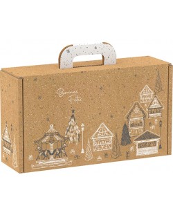 Подаръчна кутия Giftpack Bonnes Fêtes - Крафт и черно, 33 x 18.5 x 9.5 cm