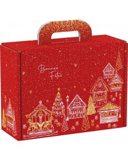 Подаръчна кутия Giftpack - Bonnes Fêtes, червено и златисто, 25 x 18.5 x 9.5 cm