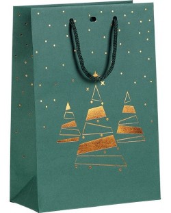 Подаръчна торбичка Giftpack - Bonnes Fêtes, 20 x 10 x 29 cm, коледна елха, зелено и медно