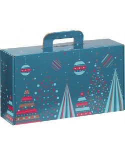 Подаръчна кутия Giftpack - Bonnes Fêtes, Синя с червено и златно, 33 x18.5 x 9.5 cm