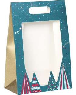 Подаръчна торбичка Giftpack - Bonnes Fêtes, 20 x 10 x 29 cm, топъл печат, с PVC прозорец и самозалепваща се лента