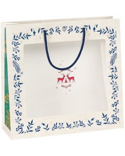 Подаръчна торбичка Giftpack - Bonnes Fêtes, 35 x 13 x 33 cm, със сини дръжки