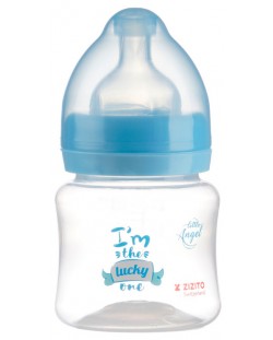 Полипропиленово шише за хранене с широко гърло с биберон Zizito - Little Angel, синьо, 125 ml
