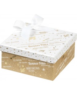 Подаръчна кутия Giftpack - Bonnes Fêtes, с панделка, 16 x 16 x 7.5 cm