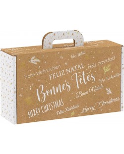 Подаръчна кутия Giftpack - Bonnes Fêtes, крафт и бяло, 33 x 18.5 x 9.5 cm