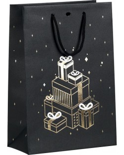 Подаръчна торбичка Giftpack - Bonnes Fêtes, 20 x 10 x 29 cm, черно и медно