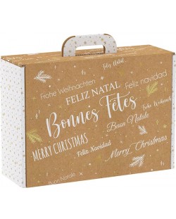 Подаръчна кутия Giftpack - Bonnes Fêtes, крафт и бяло, 34.2 x 25 x 11.5 cm