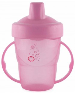 Преходна чаша с дръжки и твърд накрайник Lorelli Baby Care - 210 ml, Розова
