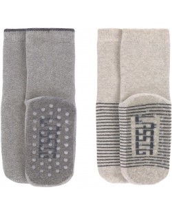 Противоплъзгащи чорапи Lassig - 15-18 размер, сиви-бежови, 2 чифта