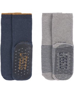 Противоплъзгащи чорапи Lassig - 23-26 размер, сини-сиви, 2 чифта