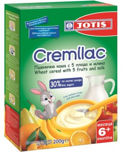 Пшенична каша Jotis - Cremilac, с мляко и 5 плода, 200 g