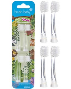 Резервни накрайници за четка за зъби Brush Baby - Wild Ones, 0-10 години, 4 броя
