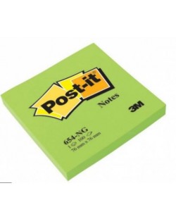 Самозалепващи листчета Post-it 654-NG - Зелени, 7.6 x 7.6 cm, 100 броя