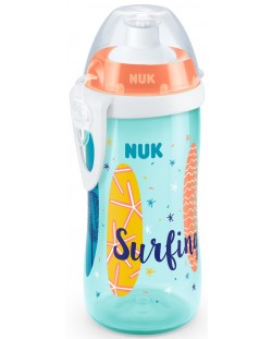 Шише с клапа Nuk - Junior Cup, Beach Time, 300 ml, оранжево
