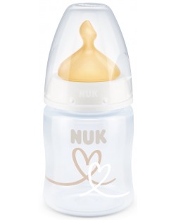 Шише Nuk First Choice - Temperature control, с каучуков биберон, 150 ml, бяло, сърца