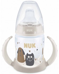 Шише NUK First Choice - Cat & Dog, TC, PP, с накрайник за сок, 150 ml, сиво