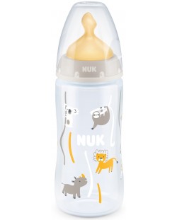 Шише Nuk First Choice - Temperature control, с каучуков биберон, 300 ml, бяло, животни