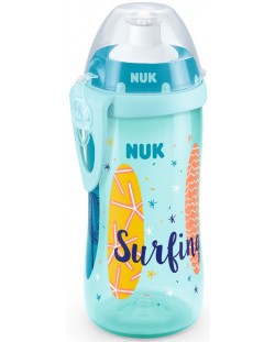 Шише с клапа Nuk - Junior Cup, Beach Time, 300 ml, синьо