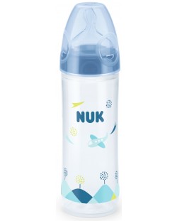 Шише Nuk - New Classic, със силиконов биберон, 250 ml,синьо/самолети
