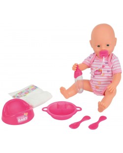 Пишкаща кукла-бебе Simba Toys New Born Baby - С гърне и аксесоари, 38 cm