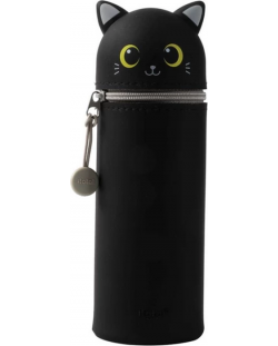 Силиконов калъф за бутилка I-Total - Cat, Black 