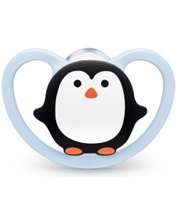 Силиконова залъгалка с кутийка NUK - Space, Пингвин, 0-6 месеца